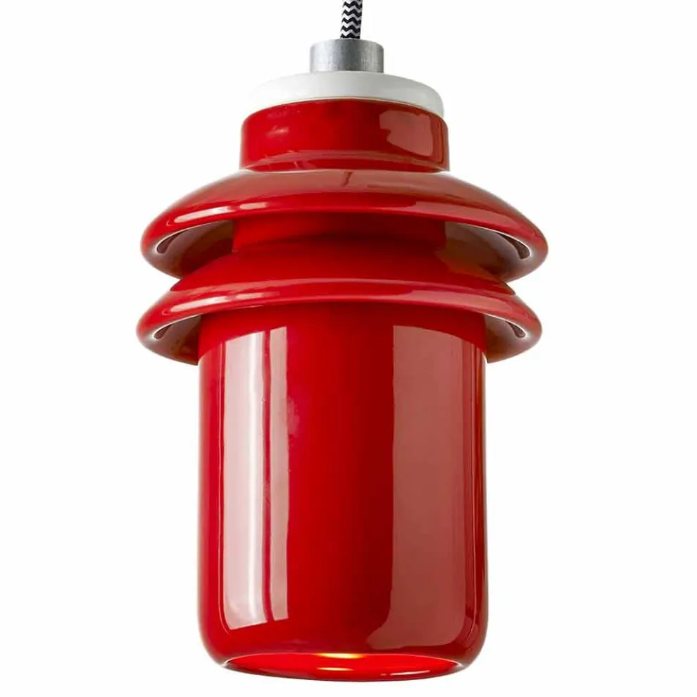 Moderne Pendelleuchte aus roter Keramik, hergestellt in Italy Asia