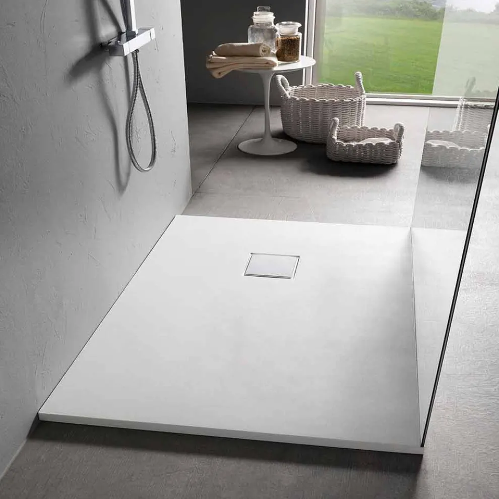 Moderne rechteckige Duschwanne 100x80 cm aus Harz mit Samteffekt - Estimo