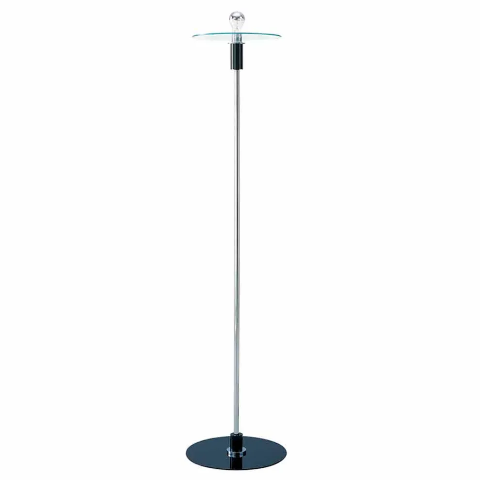 Moderne Stehlampe mit verchromter Struktur und Glasplatte Made in Italy - Saturno