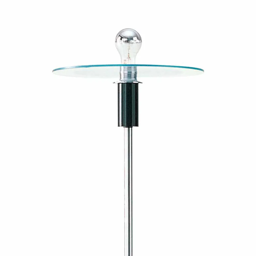 Moderne Stehlampe mit verchromter Struktur und Glasplatte Made in Italy - Saturno