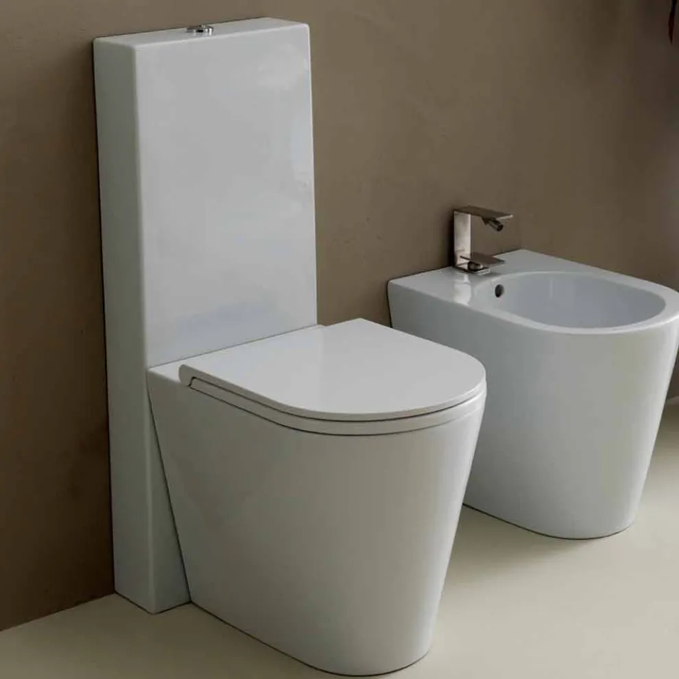 Moderne Toilettenschüssel, weiße Keramik Sun Round 57x37cm made Italy