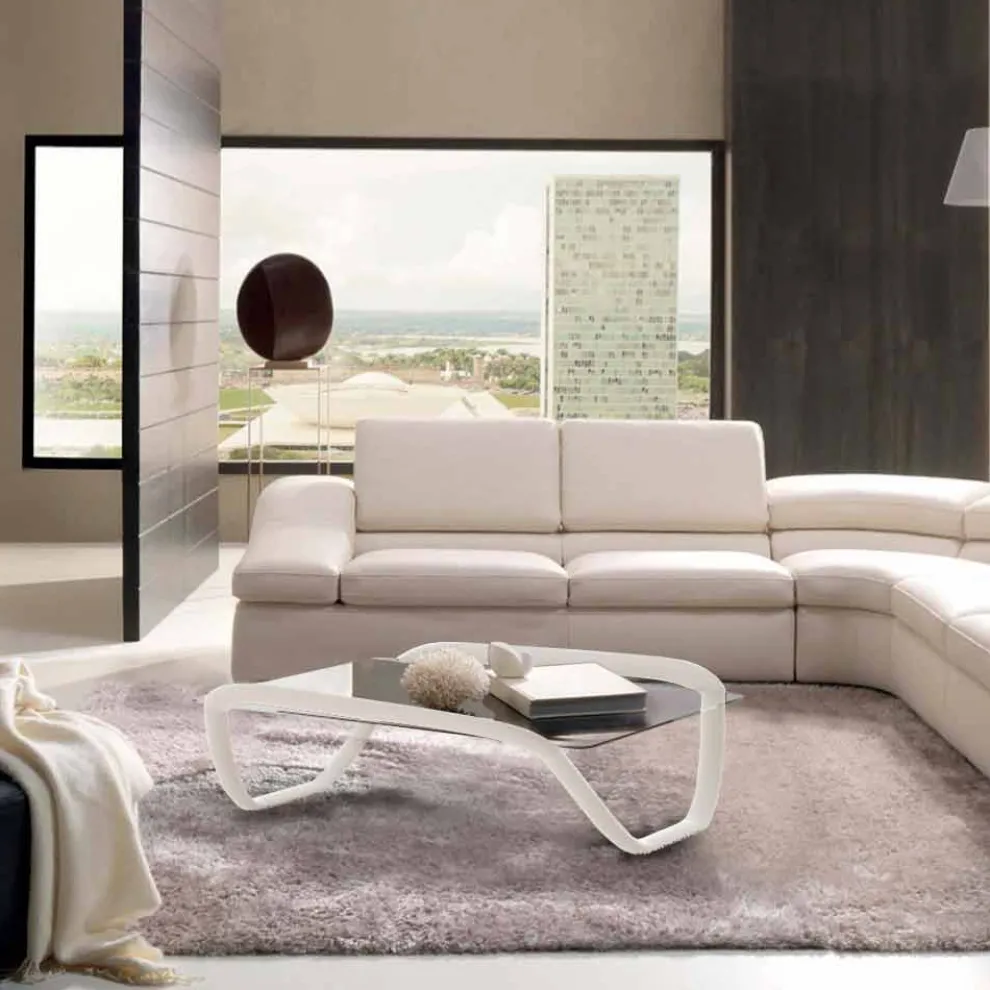 Moderner Couchtisch aus Glas und Solid Surface® Continuum