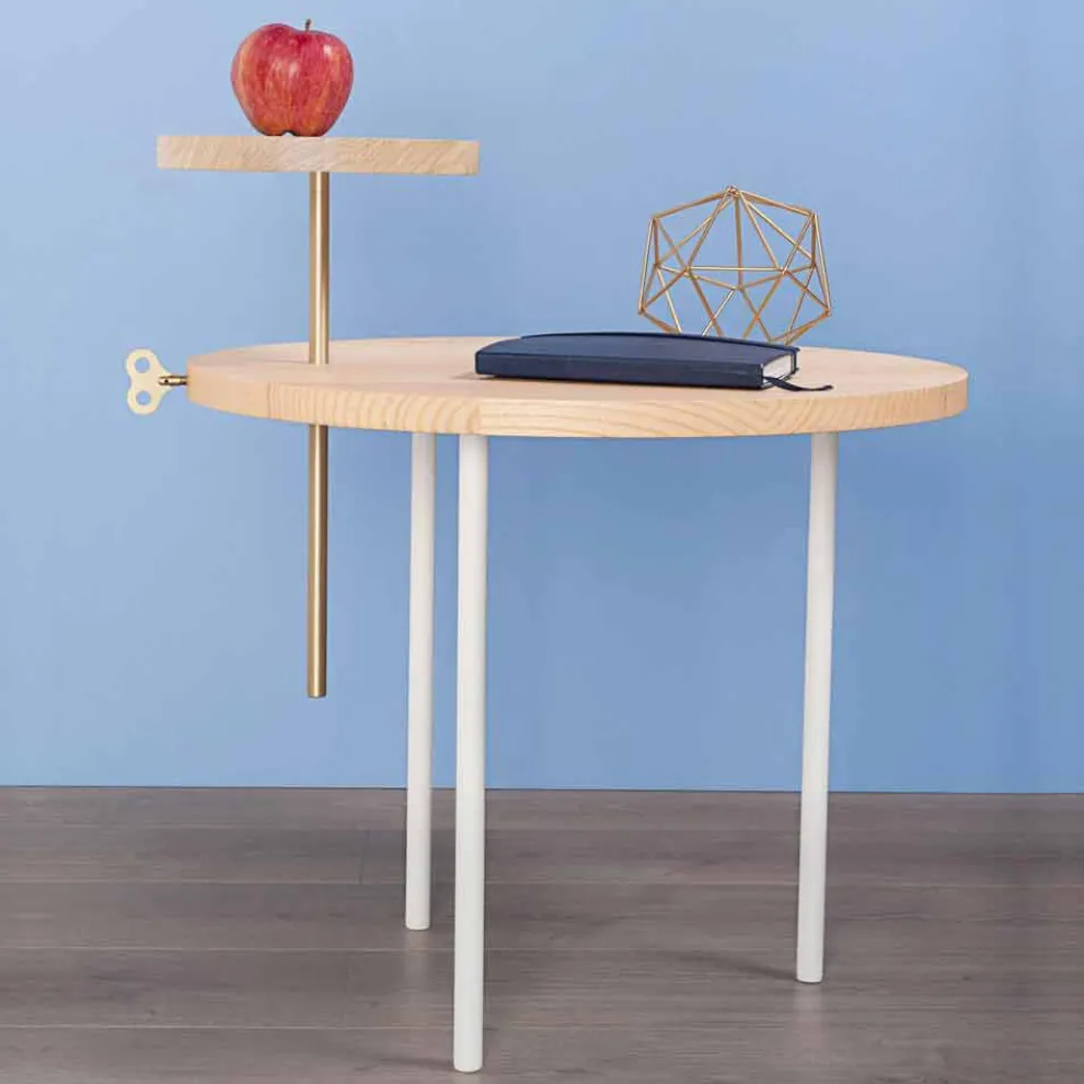 Moderner Couchtisch mit runder Eschenplatte Made in Italy - Velino