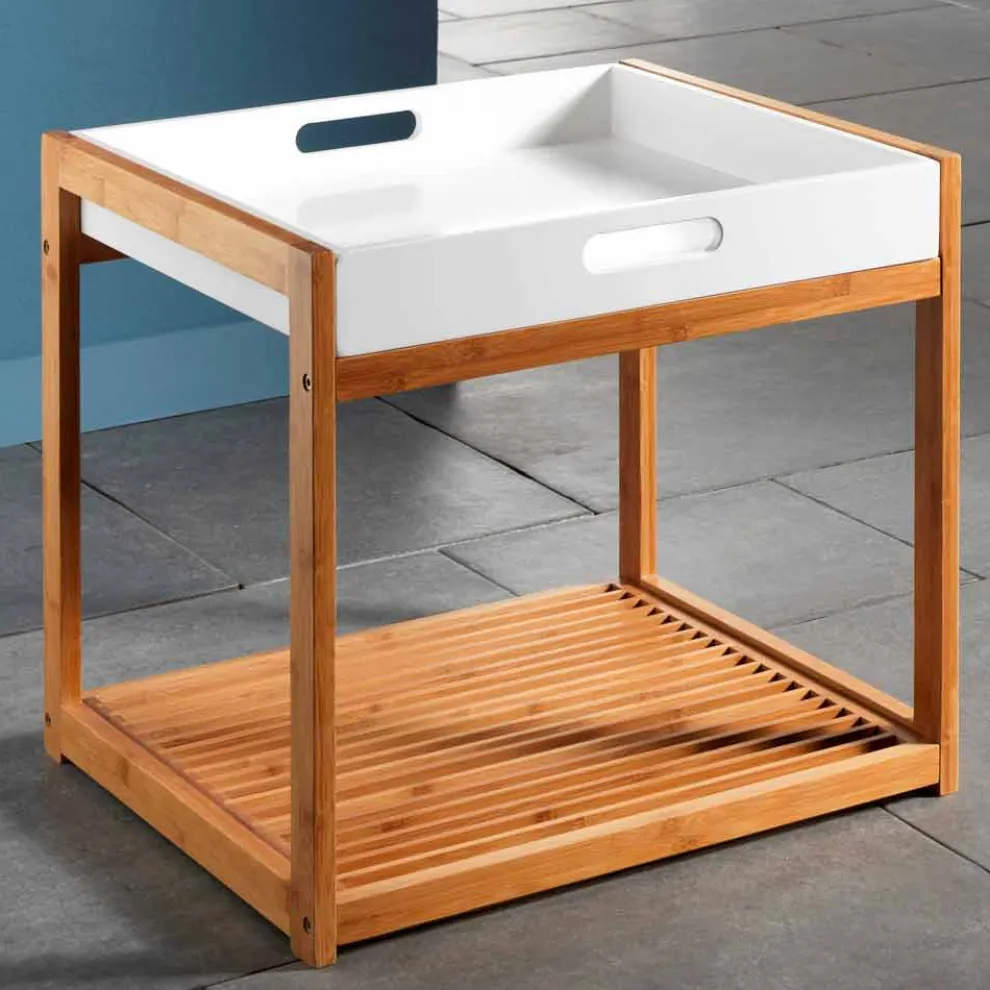 Moderner Couchtisch aus Bambusholz mit weißem Mdf-Tablett - Volly