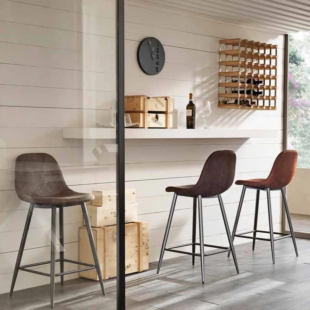 Moderner Design Hocker aus Kunstleder und Metall - Gino