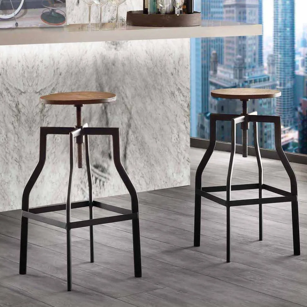 Moderner Design Hocker aus Metall und Holz verstellbar Livorno