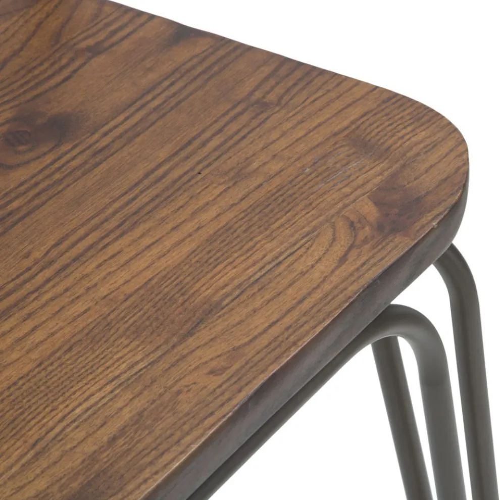 Moderner Designhocker im Industriestil aus Eisen und Holz, 2 Stück - Erika