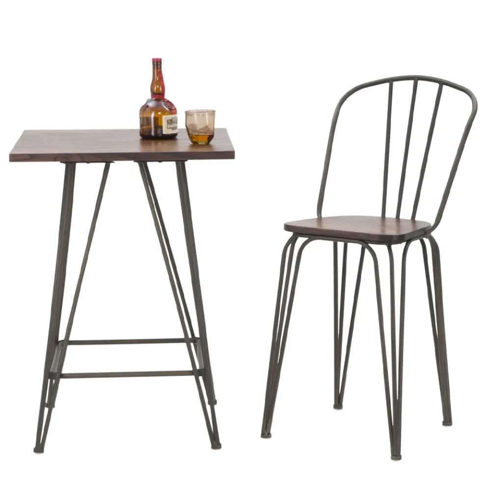 Moderner Designhocker im Industriestil aus Eisen und Holz, 2 Stück - Erika