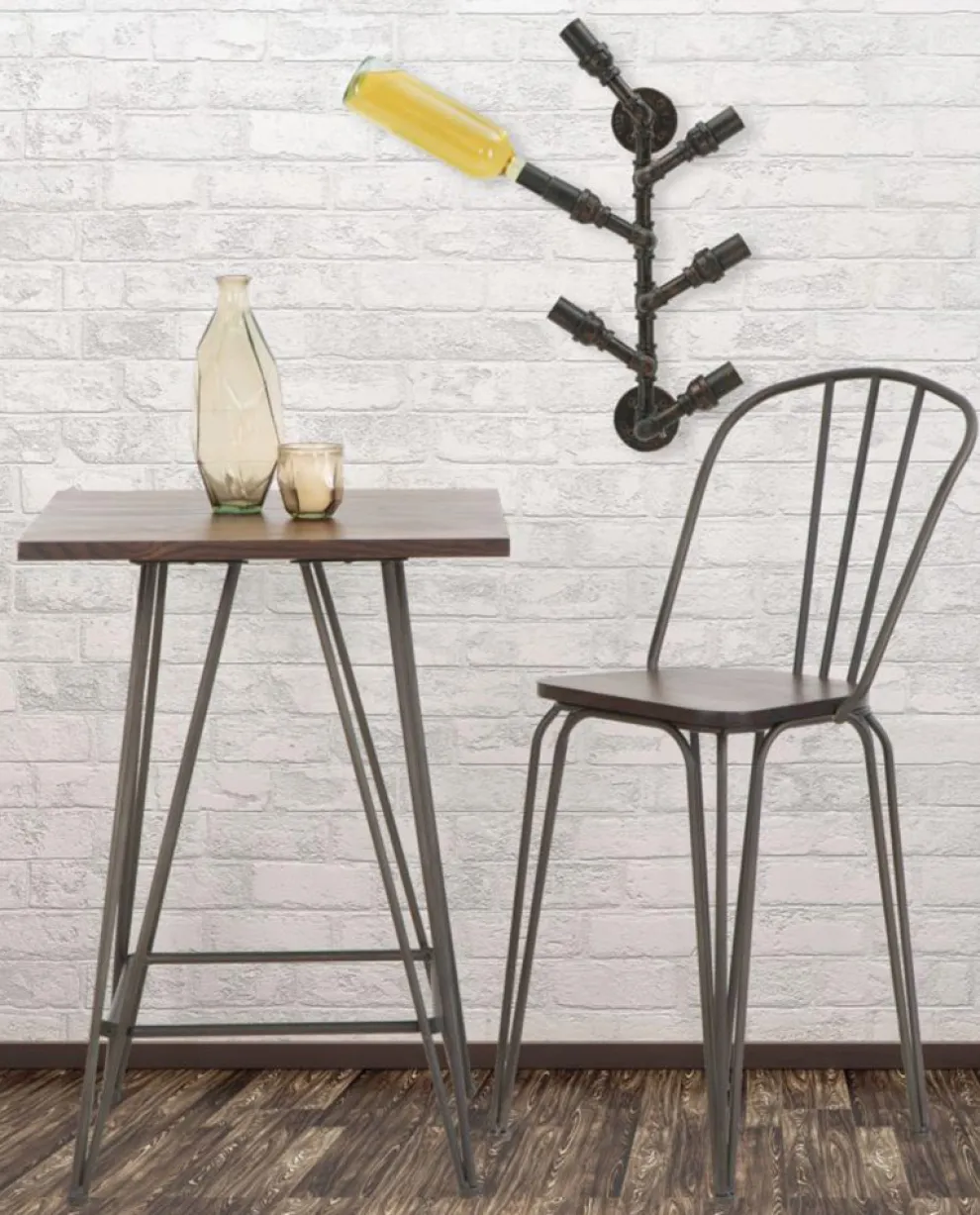 Moderner Designhocker im Industriestil aus Eisen und Holz, 2 Stück - Erika