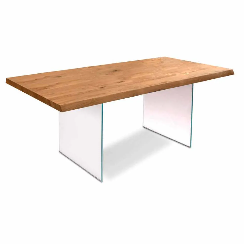 Moderner Esstisch aus furniertem Eichenholz mit Glasfuß - Nico