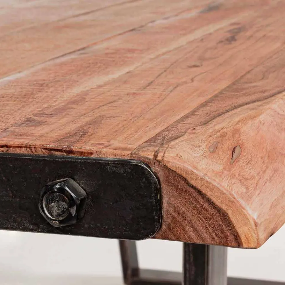 Moderner Esstisch aus Akazienholz und Homemotion Steel - Bingo