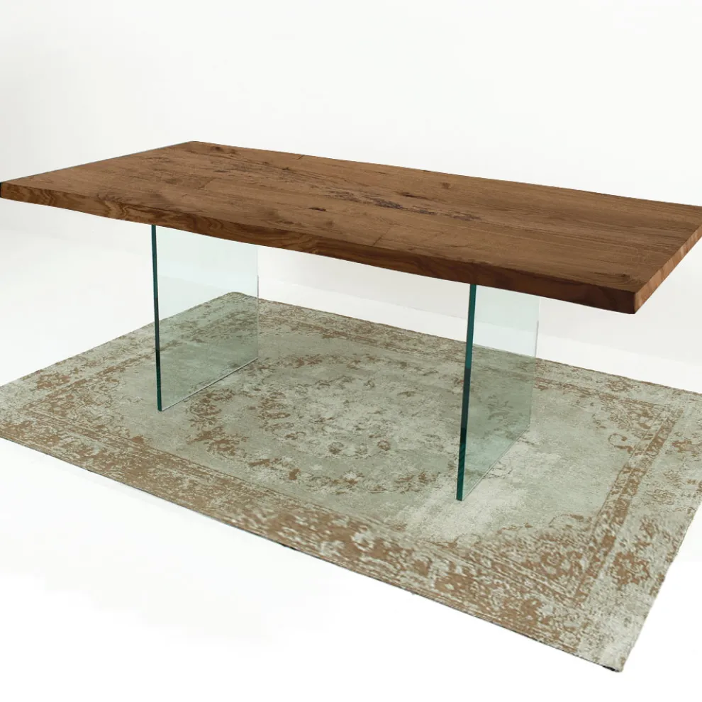 Moderner Esstisch aus furniertem Holz und Glas, hergestellt in Italien – Strappo