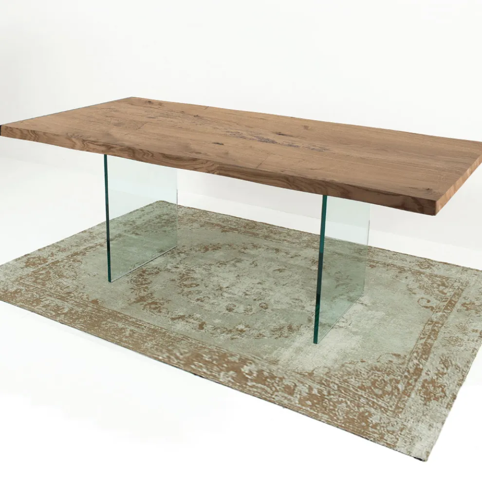Moderner Esstisch aus furniertem Holz und Glas, hergestellt in Italien – Strappo