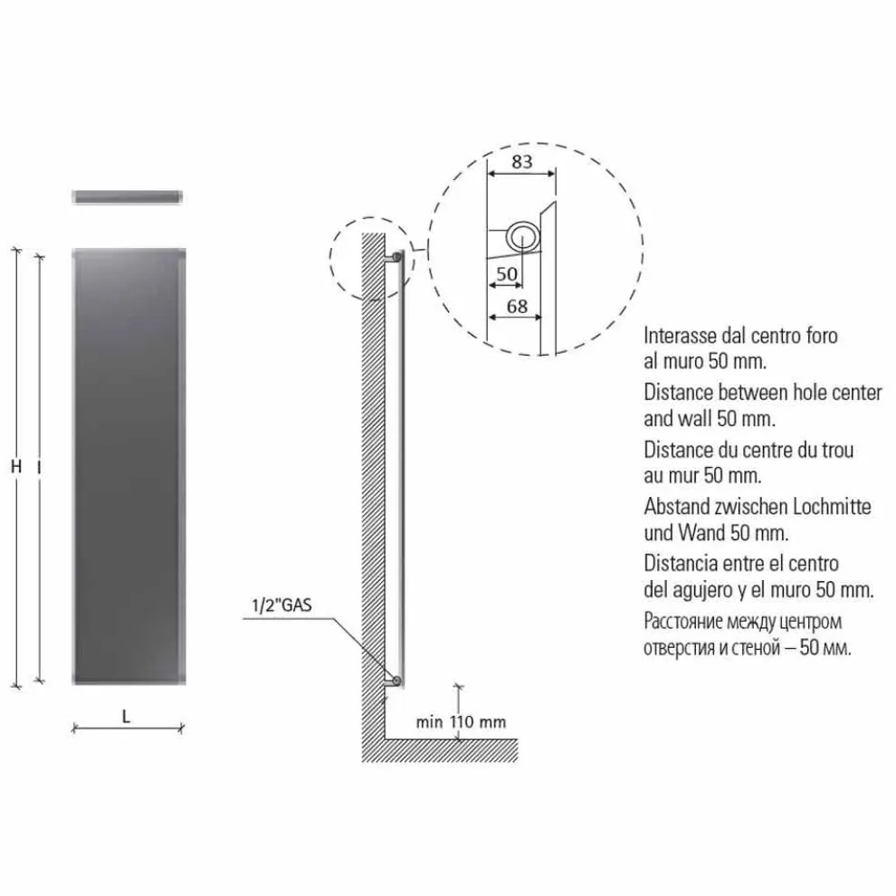 Moderner hydraulischer Wandkühler aus Stahl mit 839 Watt Dekoration - Kelvin