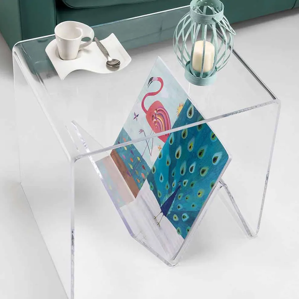 Moderner kleiner Tisch / Zeitungsständer aus Plexiglas, Cavour