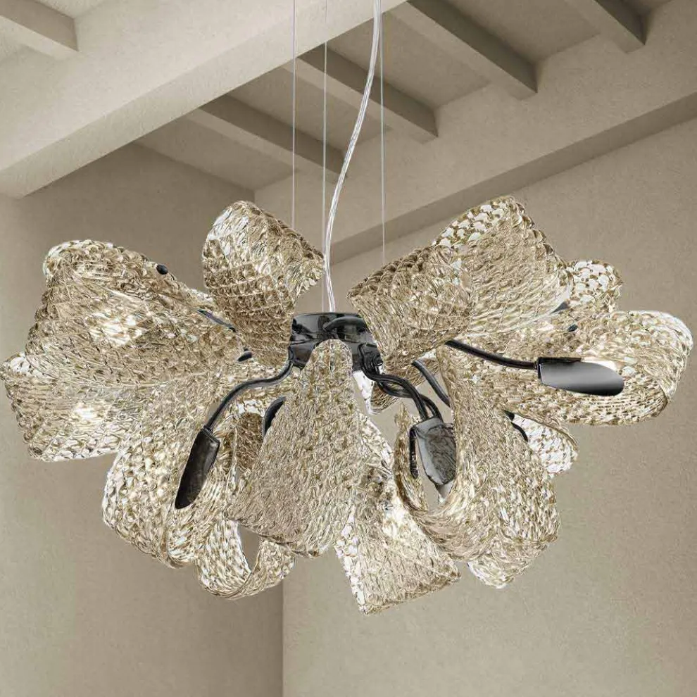 Moderner Kronleuchter mit 12 Lichtern aus Venedig Glas, Made in Italy - Diamonique