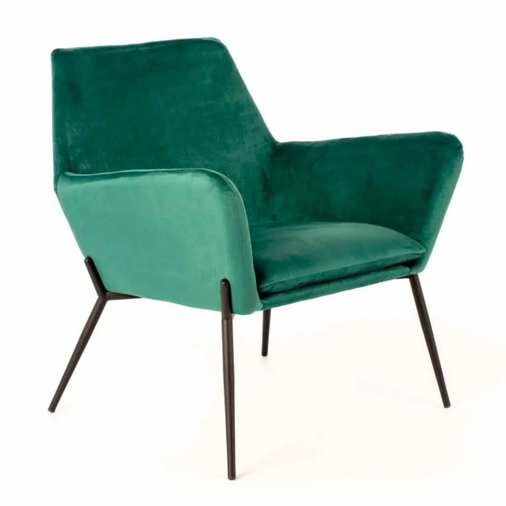 Moderner Lounge Chair aus petrolgrünem Samt und schwarzem Metall - getönt
