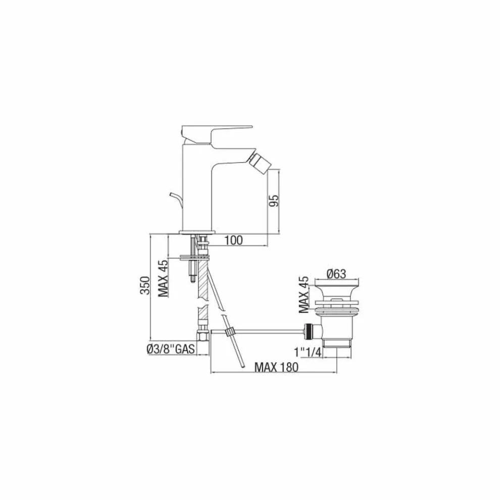 Moderner Messing Bidet Mixer mit Abfluss Made in Italy - Sindra