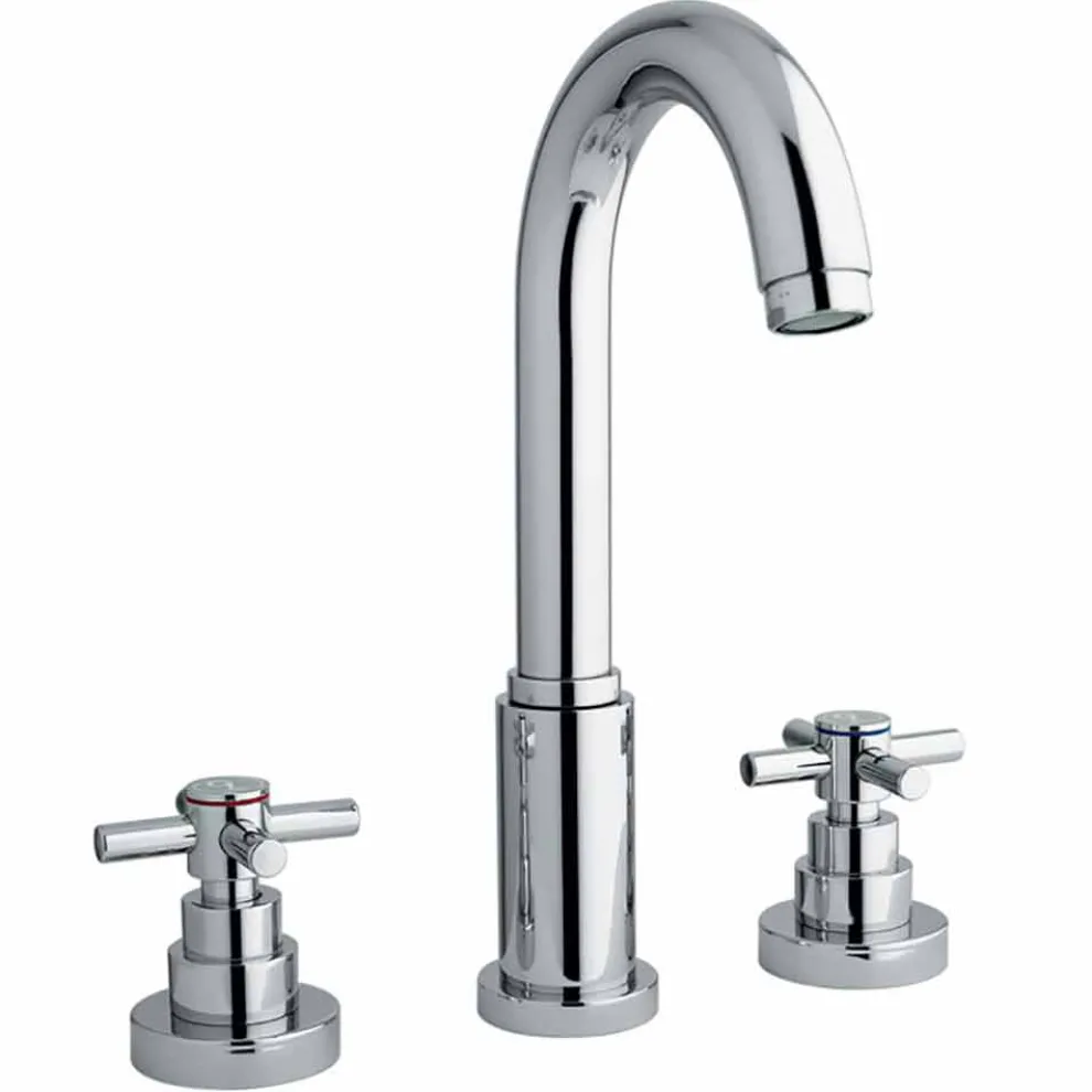 Moderner Mixer für Waschbecken mit Ablauf in Messingchrom Made in Italy - Liro