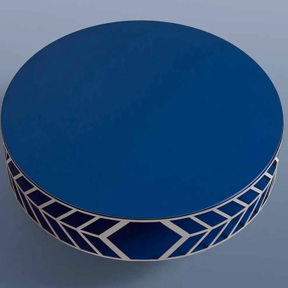 Moderner niedriger Design-Couchtisch in Blau oder Bordeaux mit Ring – Lok