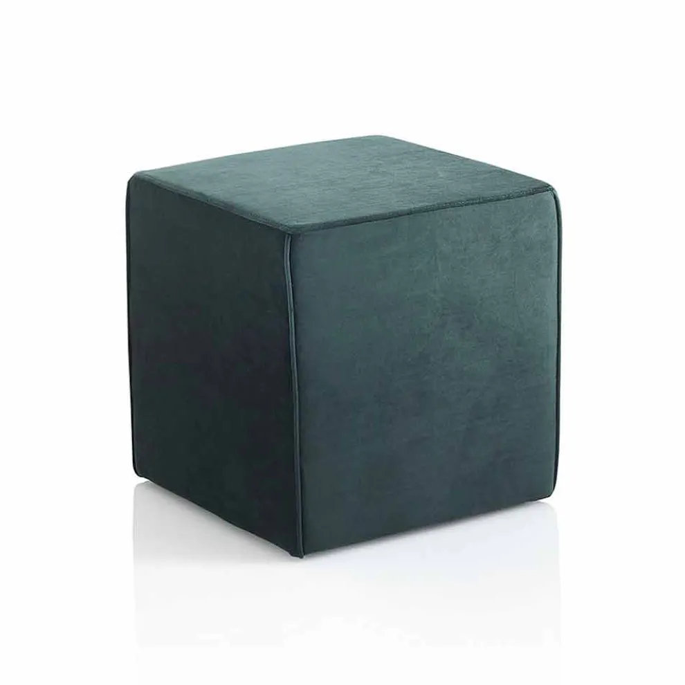 Moderner quadratischer Hocker gepolstert und mit grünem Samt überzogen - Fuffi