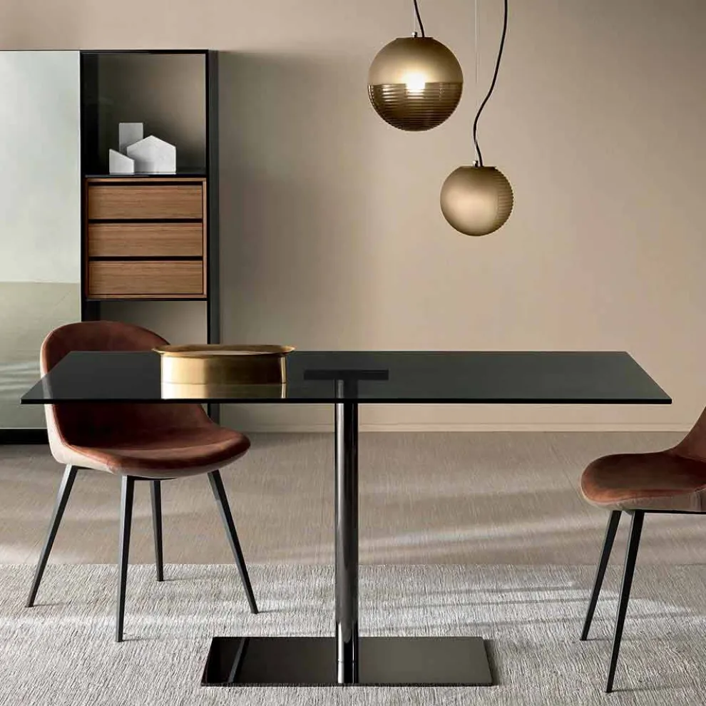 Moderner rechteckiger Tisch aus geräuchertem oder extraleichtem Glas Made in Italy - Dolce