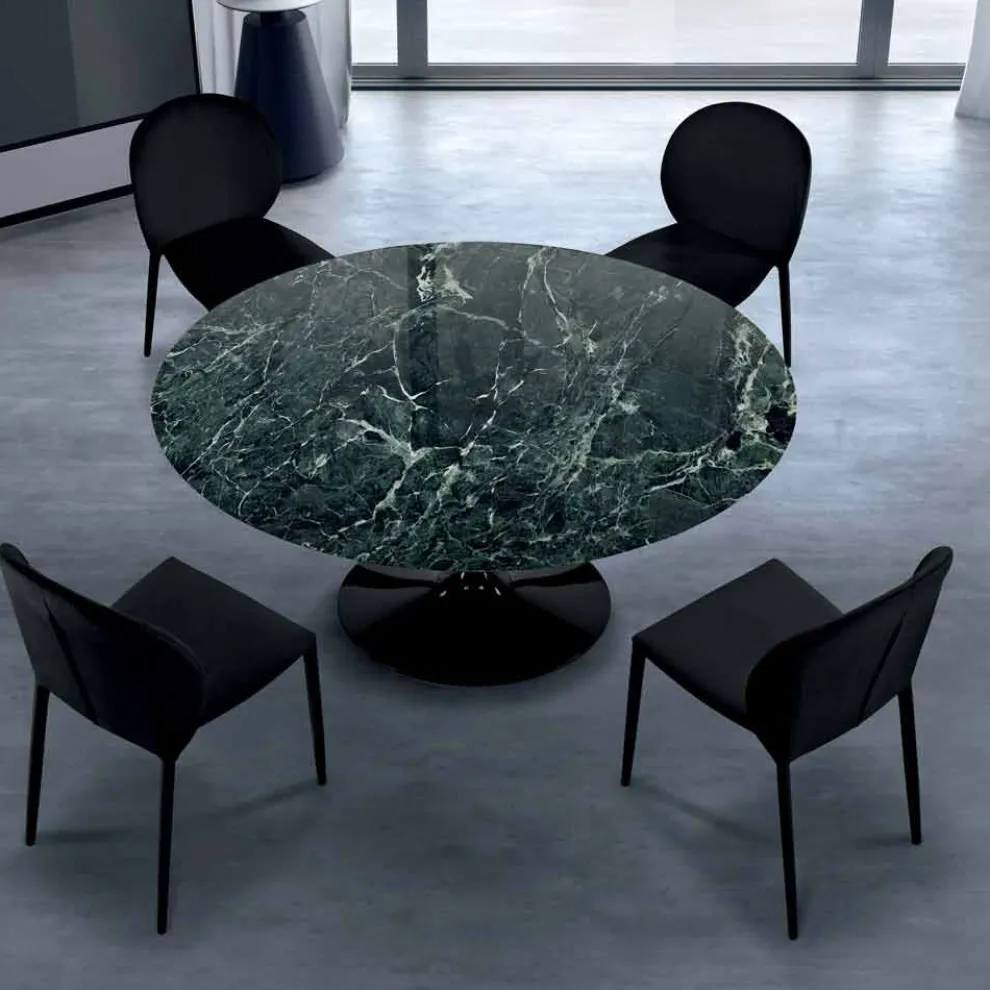 Moderner runder Tisch aus Carrara-Marmor und Marquinia, hergestellt in Italien – Dollars