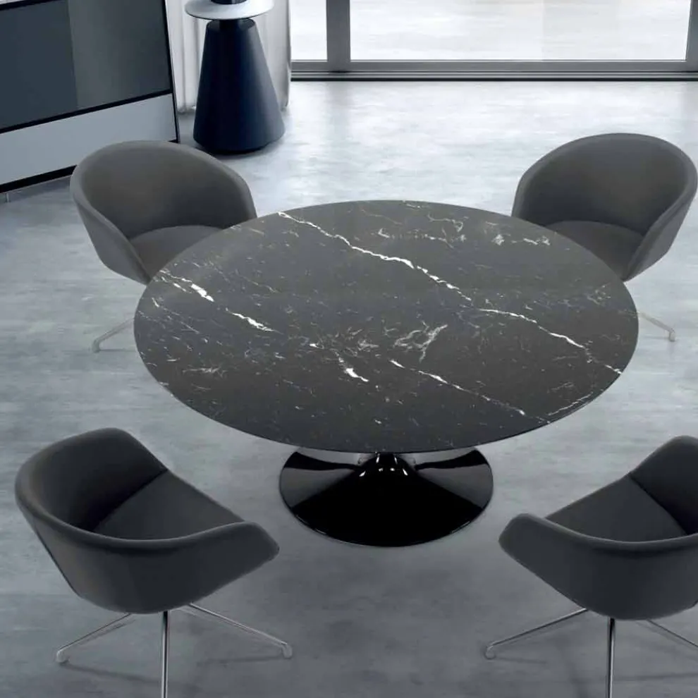 Moderner runder Tisch aus Carrara-Marmor und Marquinia, hergestellt in Italien – Dollars