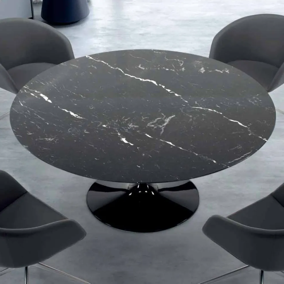 Moderner runder Tisch aus Carrara-Marmor und Marquinia, hergestellt in Italien – Dollars