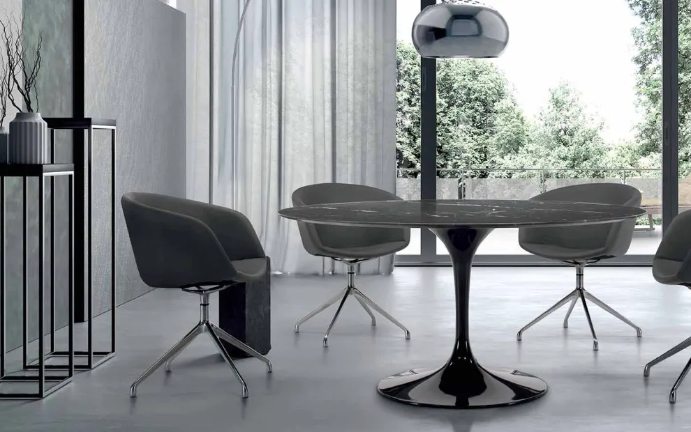 Moderner runder Tisch aus Carrara-Marmor und Marquinia, hergestellt in Italien – Dollars