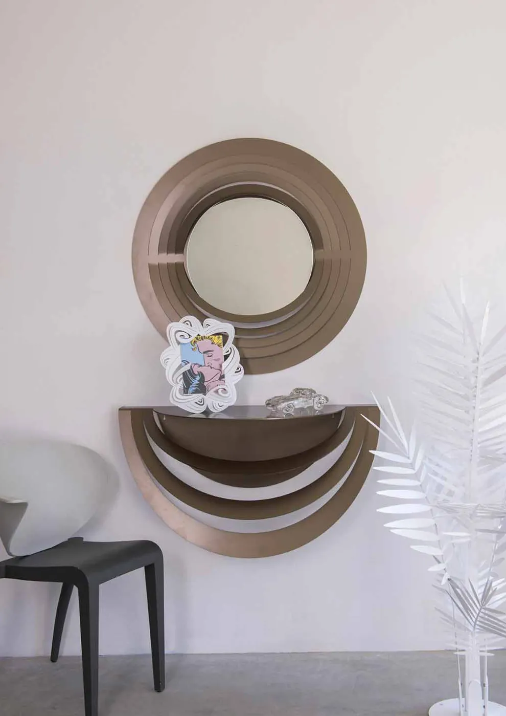 Moderner runder Wandspiegel aus farbigem Eisen Made in Italy - Origano