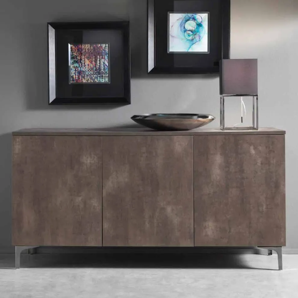 Moderner Schrank, drei Türen Melaminholz Bronze oder Grau Made in Italy - Clemente