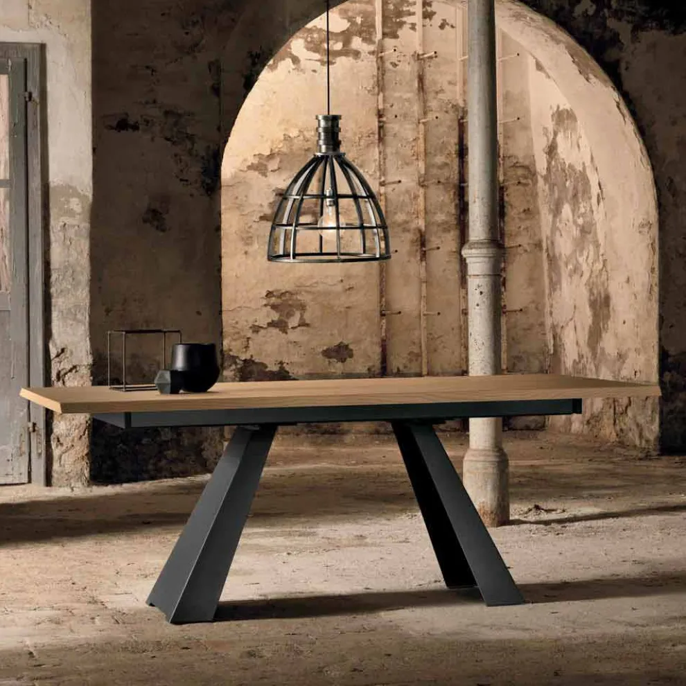 Moderner seitlich ausziehbarer Tisch aus Eichenholz made in Italy, Zerba