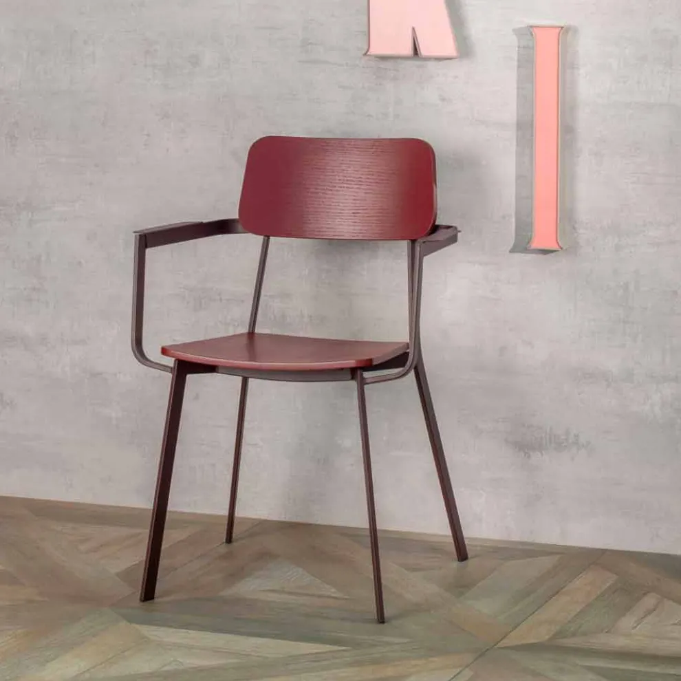 Moderner Sessel in modernem Design aus Metall und Holz 4 Stück -Elmas