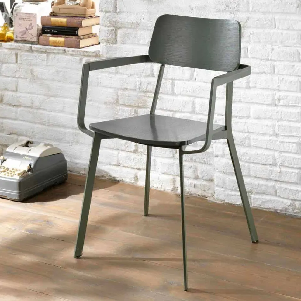 Moderner Sessel in modernem Design aus Metall und Holz 4 Stück -Elmas