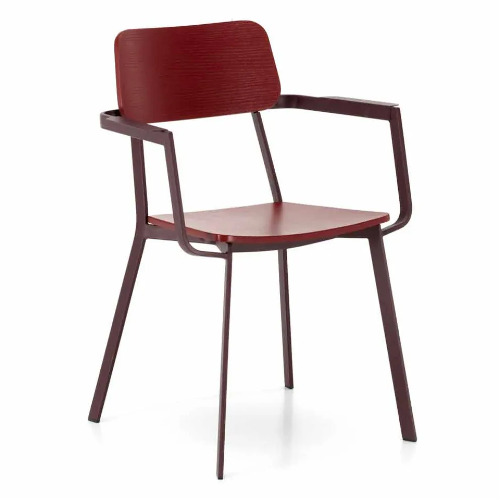 Moderner Sessel in modernem Design aus Metall und Holz 4 Stück -Elmas