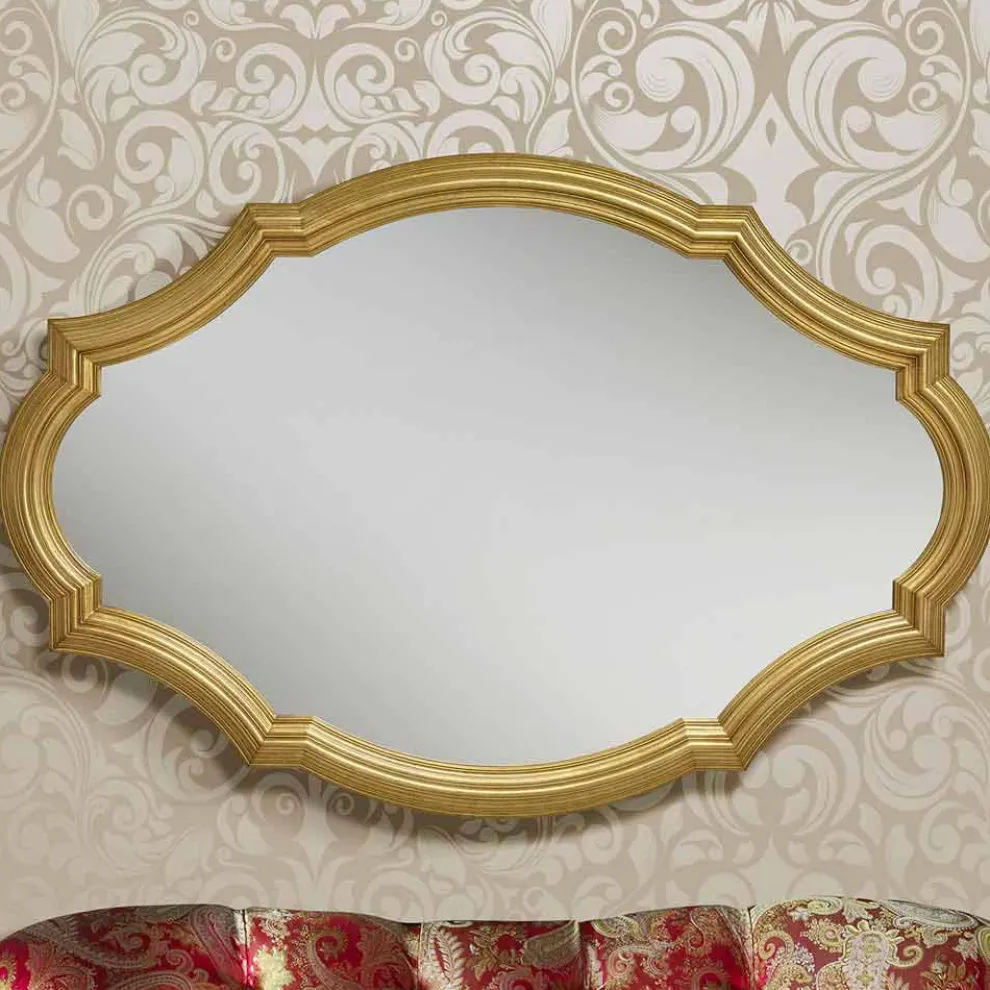 Moderner silberner oder goldener Wandspiegel aus Holz in Italien Davide