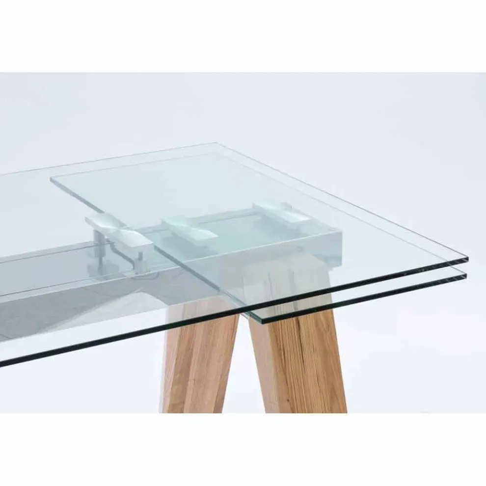 Moderner Tisch ausziehbar aus Glas und Massivholz Florida