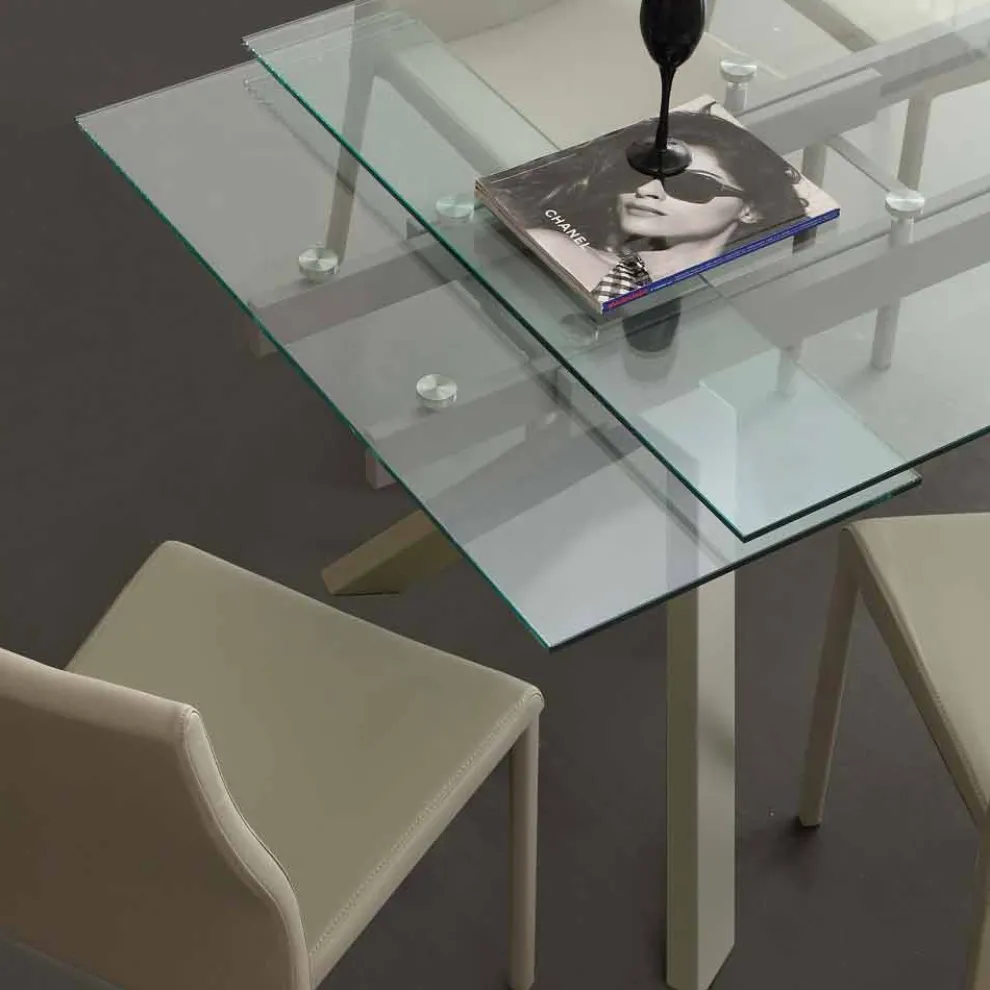 Moderner Tisch ausziehbar aus Metall und Glas Mesa
