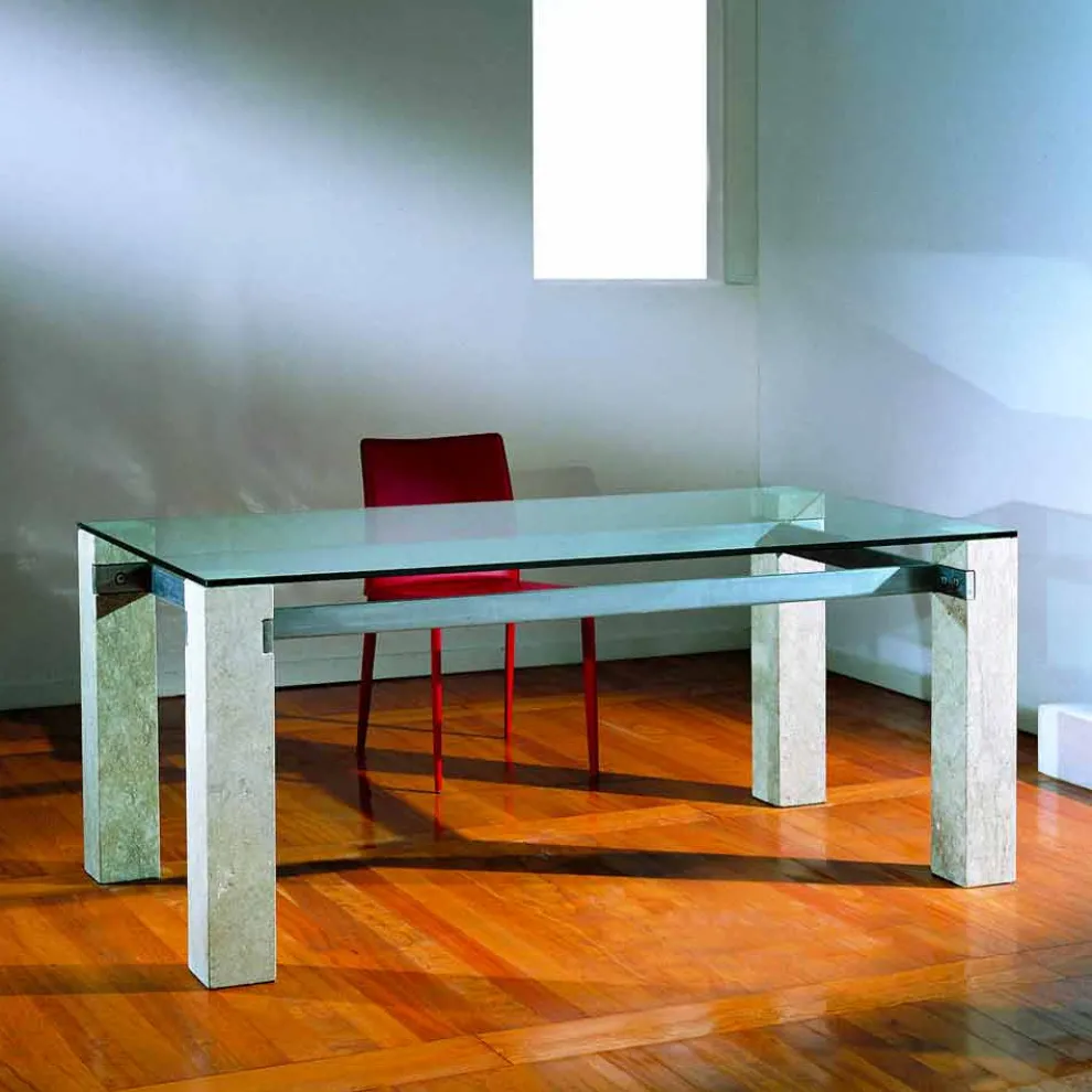 Moderner Tisch aus Stein und Kristall Ebea