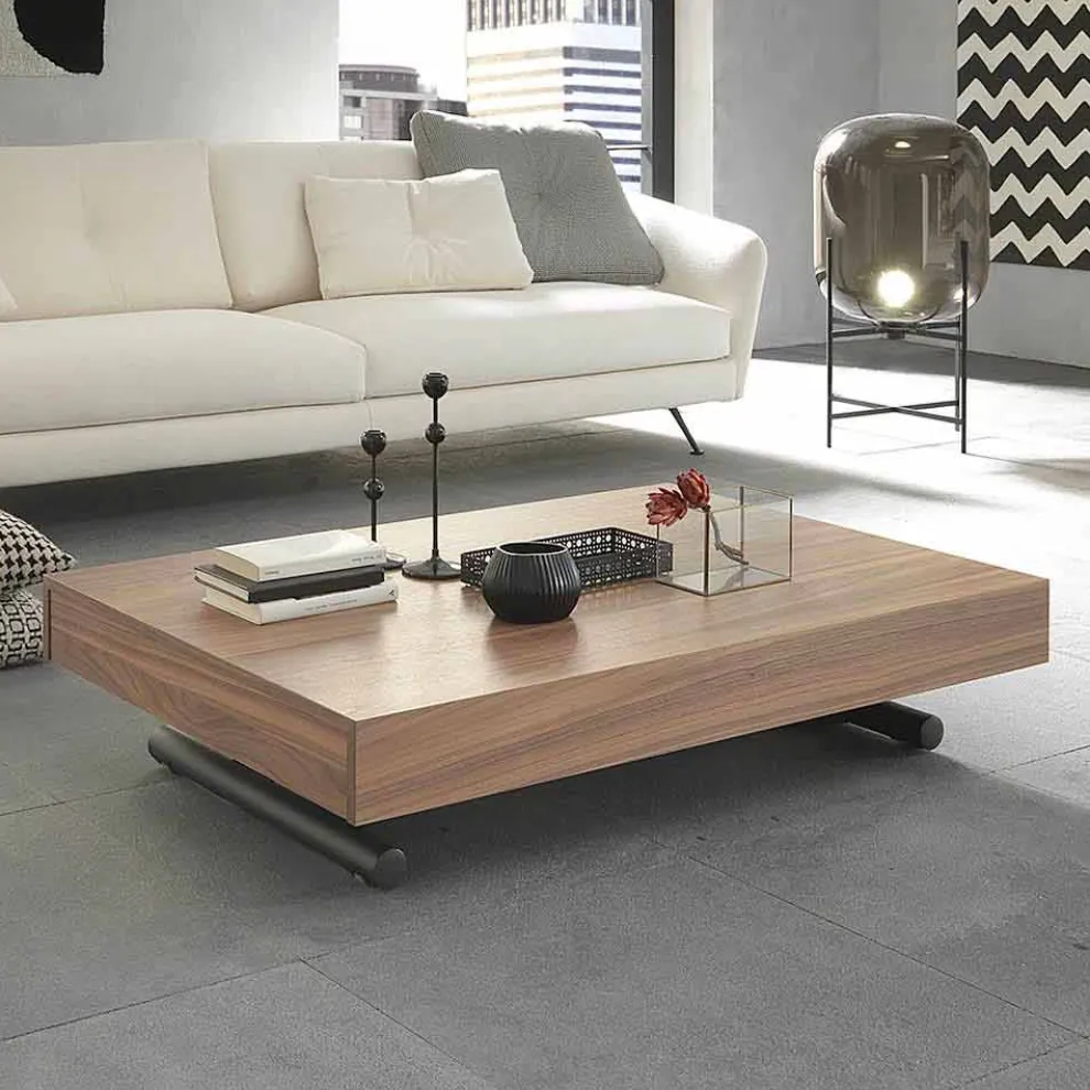 Moderner verwandelnder Couchtisch aus Holz und Metall Made in Italy - Fabio