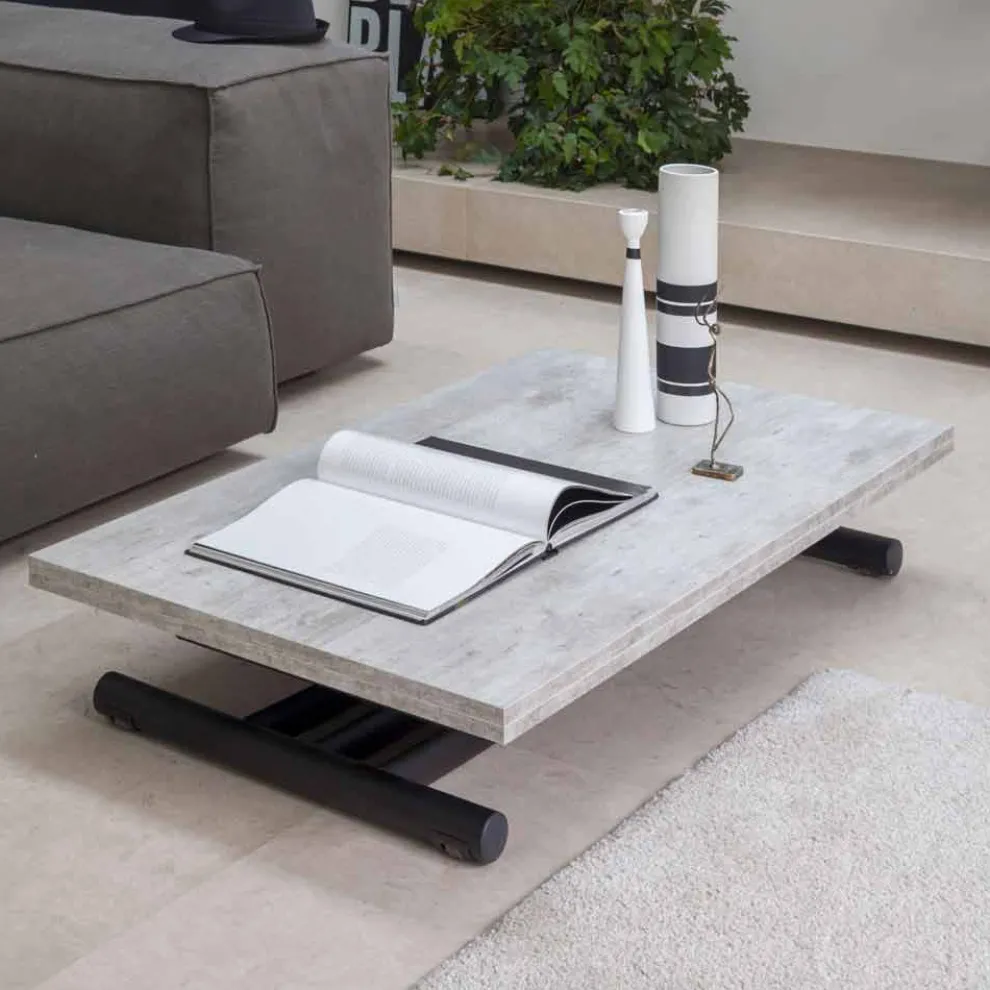 Moderner wandelbarer Couchtisch aus Graphitmetall und Holzplatte - Sistocle