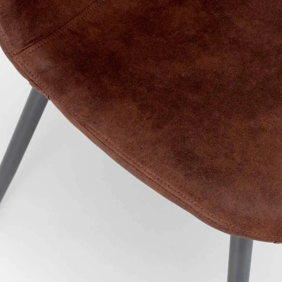 Moderner Wohnstuhl aus braunem Vintage-Kunstleder 4 Stück Elice