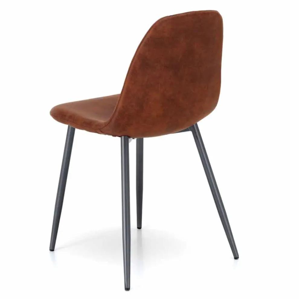 Moderner Wohnstuhl aus braunem Vintage-Kunstleder 4 Stück Elice