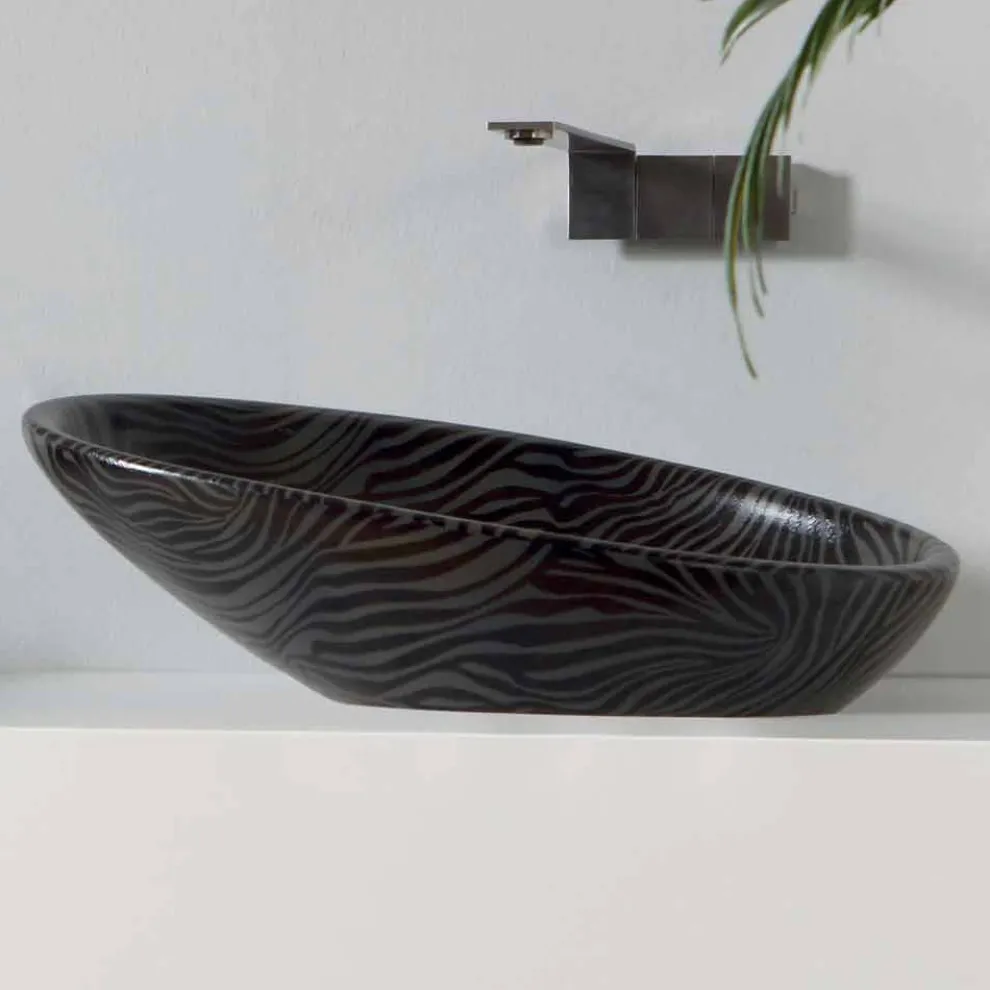 Modernes Aufsatzwaschbecken aus Keramik mit silberfarbener Keramik made in Italy Glossy