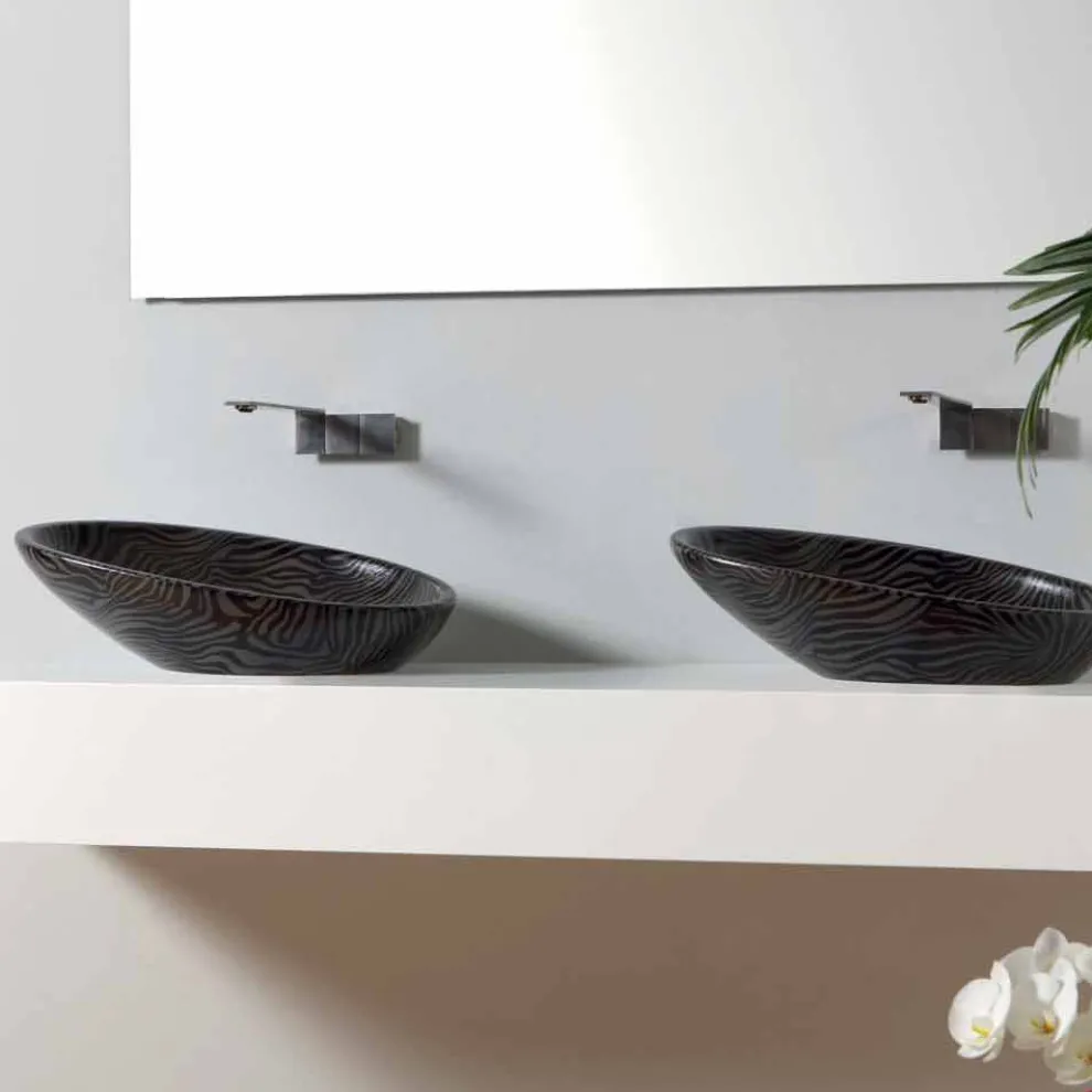 Modernes Aufsatzwaschbecken aus Keramik mit silberfarbener Keramik made in Italy Glossy