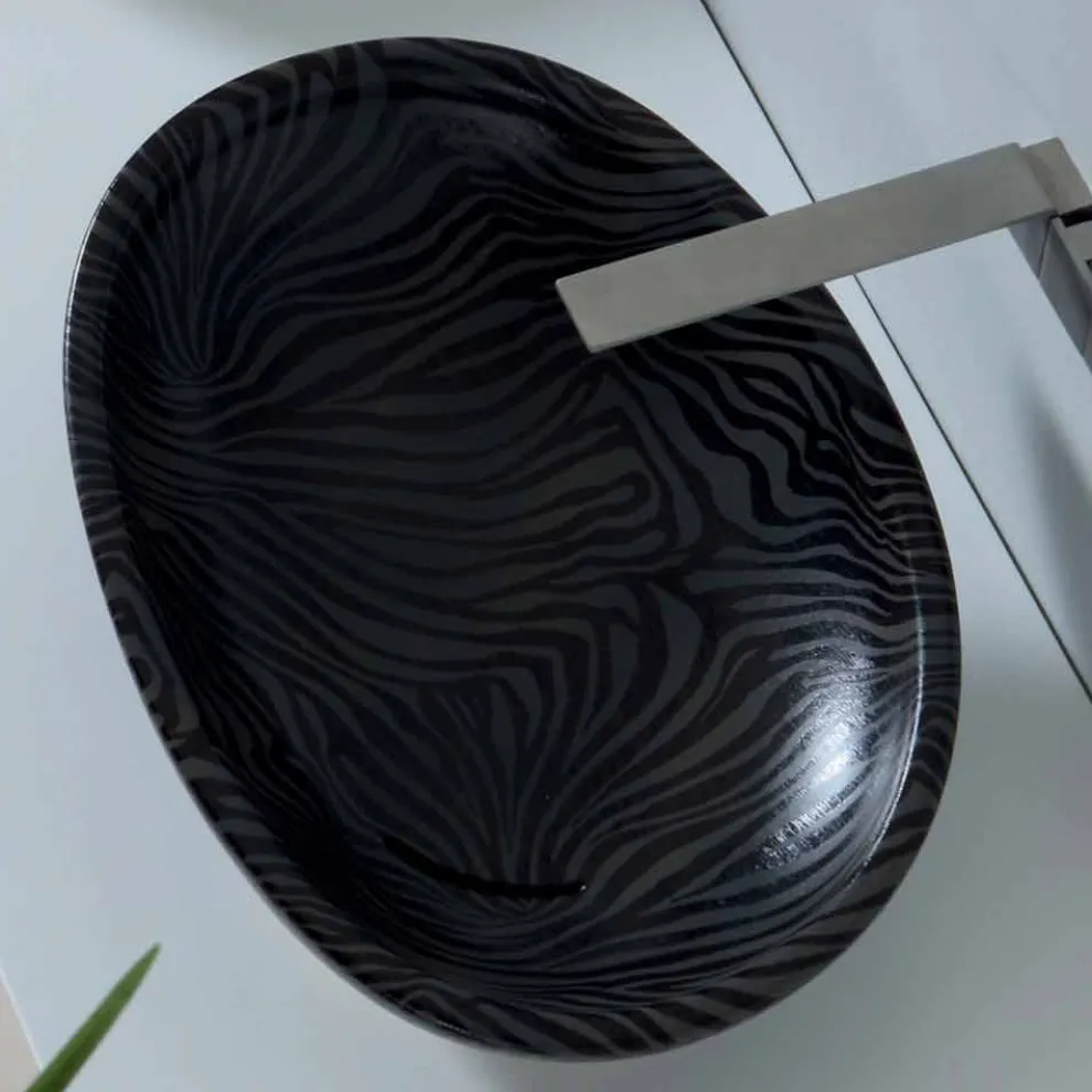 Modernes Aufsatzwaschbecken aus Keramik mit silberfarbener Keramik made in Italy Glossy