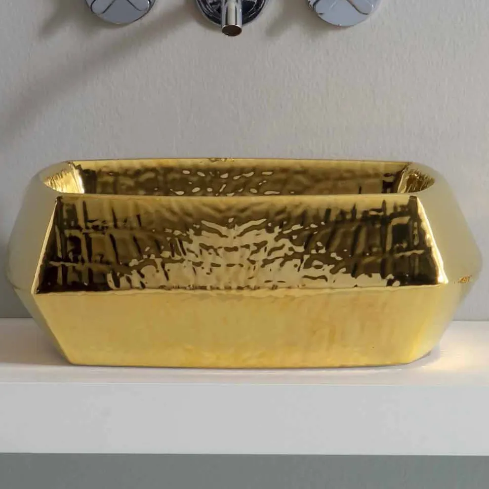 Modernes Aufsatzwaschbecken aus goldener Keramik, hergestellt in Italien Simon