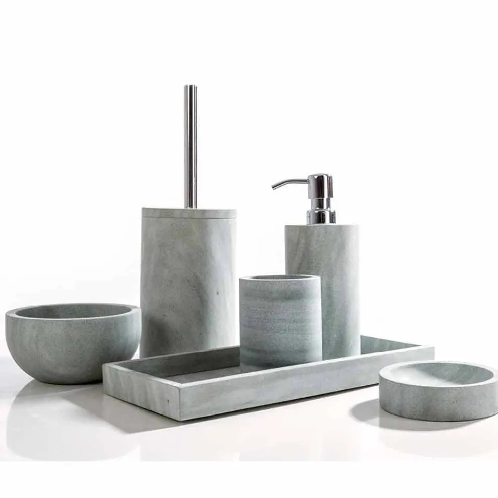 Modernes Badezimmerzubehör in grauem Stein Montale