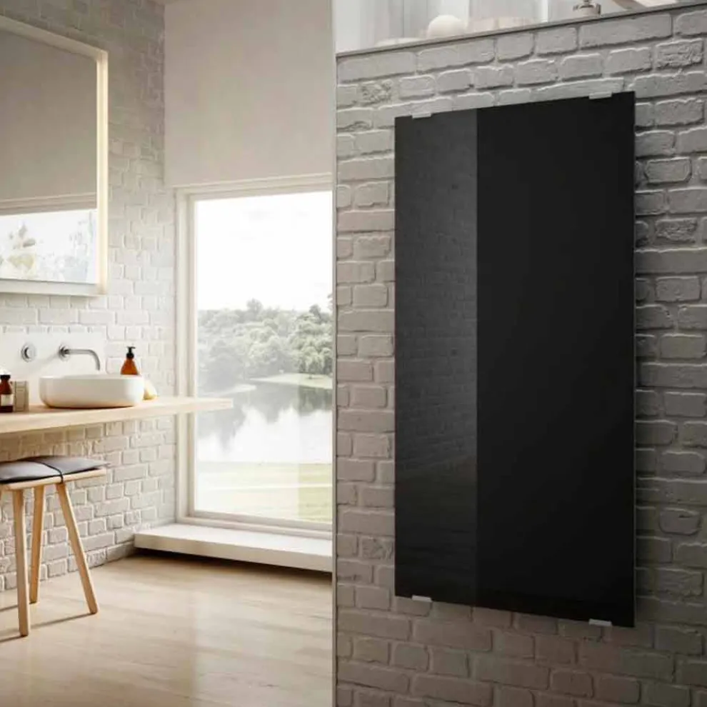 Modernes Design aus schwarzem Glas mit elektrischem Heizkörper Star, hergestellt in Italien